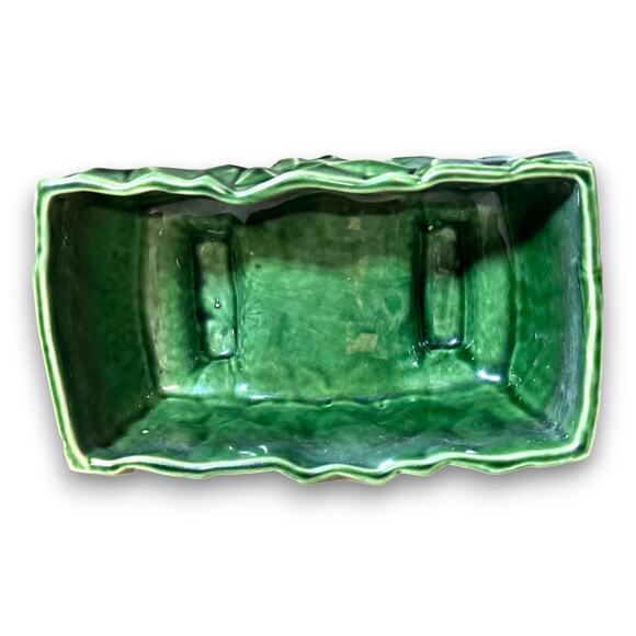 Vintage USA Pottery Green Geometric Textured Planter 8 Inch Rectangular - Picture 7 of 9